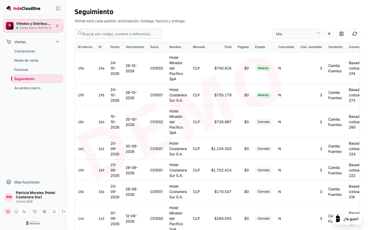 Portal B2B: el cliente sigue sus pedidos y facturas